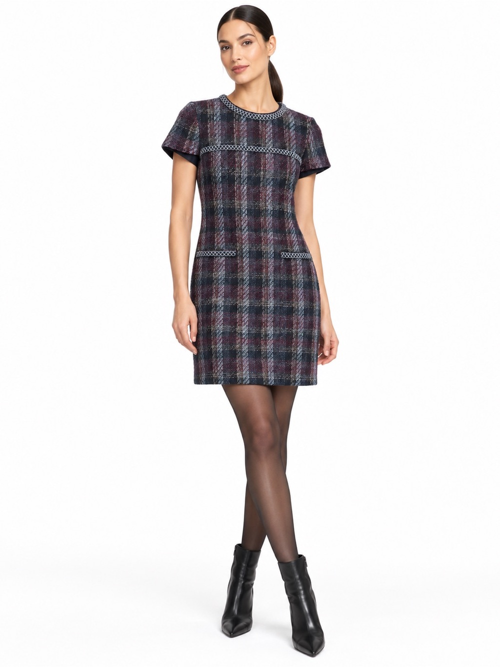 🌺 Karl Lagerfeld Paris Plaid Tweed Bouclé Sheath Dress